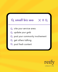A search bar showing a few SEO tips for small businesses